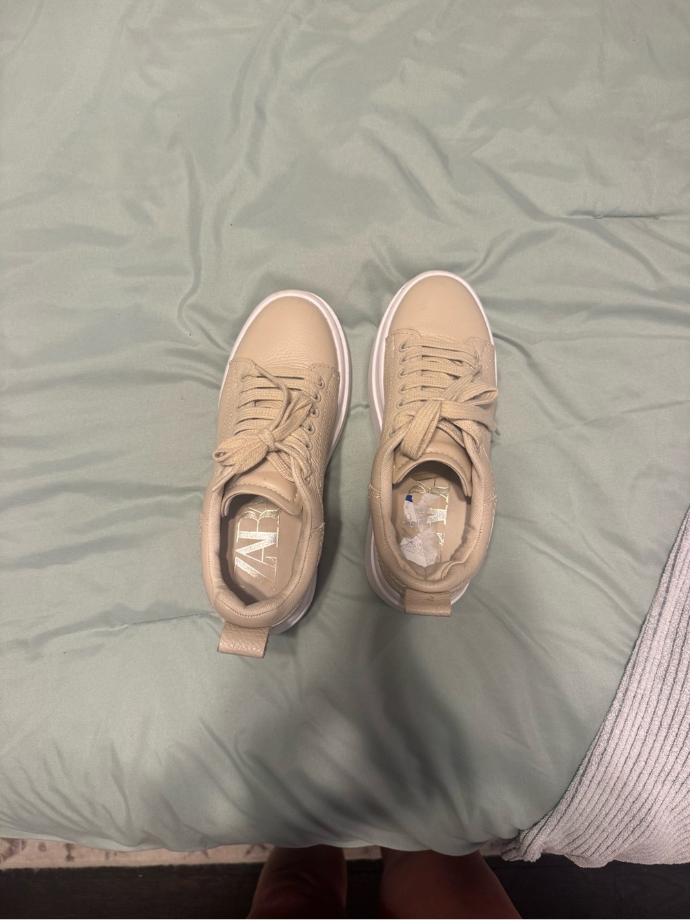 ZARA Men's Beige Casual Lace-Up Sneakers